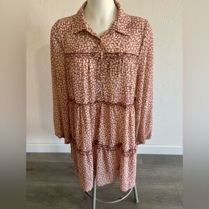 Chic Floral Button-Up Burgundy Long Sleeve Dress